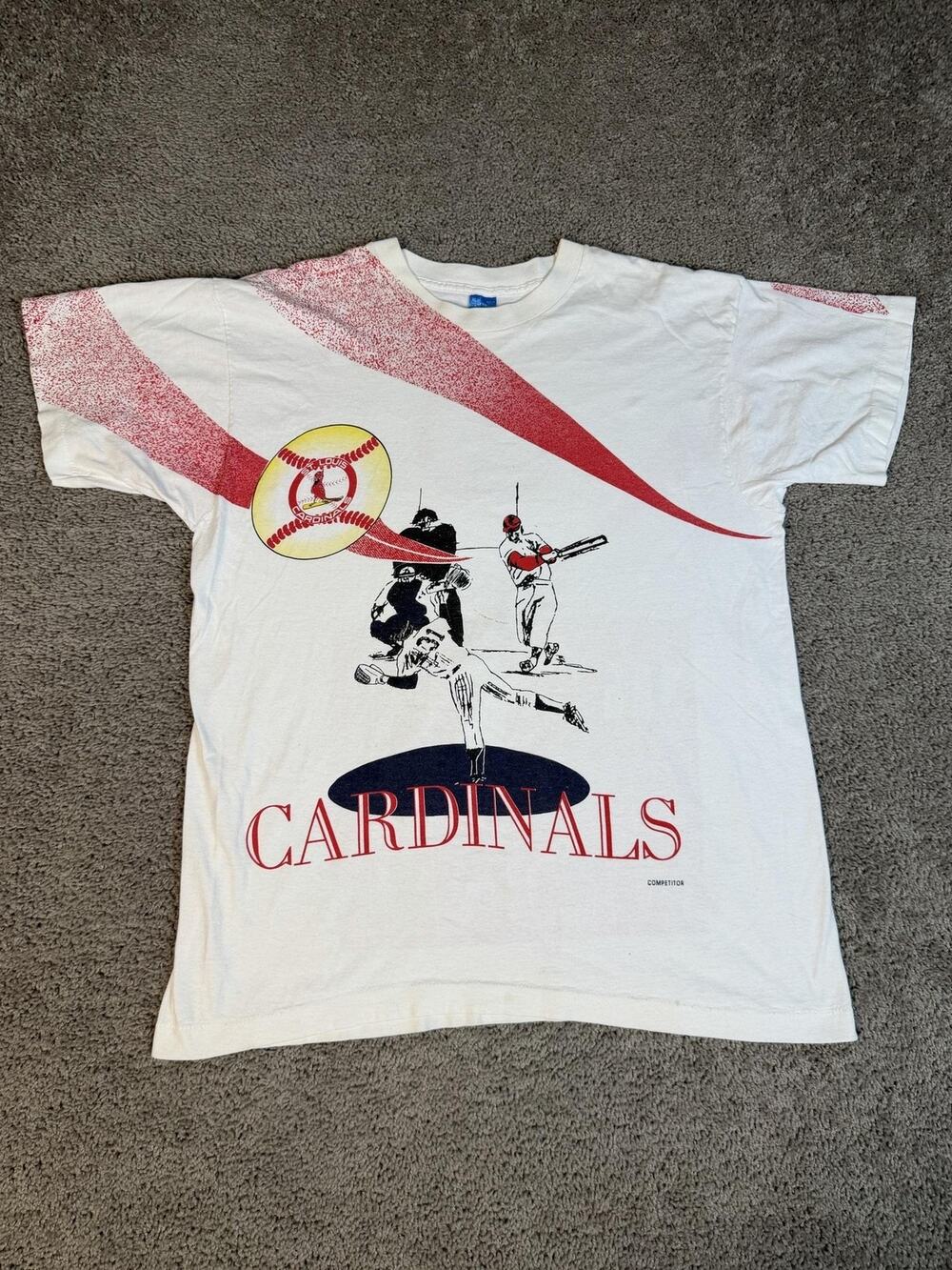 Vintage St. Lous Cardinals Shirt Mens XL White AOP Graphic Crew Neck Cotton 90s